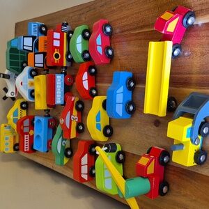 Melissa & Doug Wooden Vehicle Set - Construction, Race Cars, Emergency +
